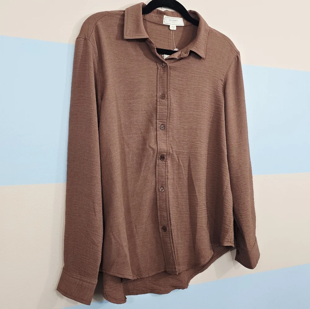 NWT No Comment Chocolate Brown Button Front Blouse - Picture 3 of 8
